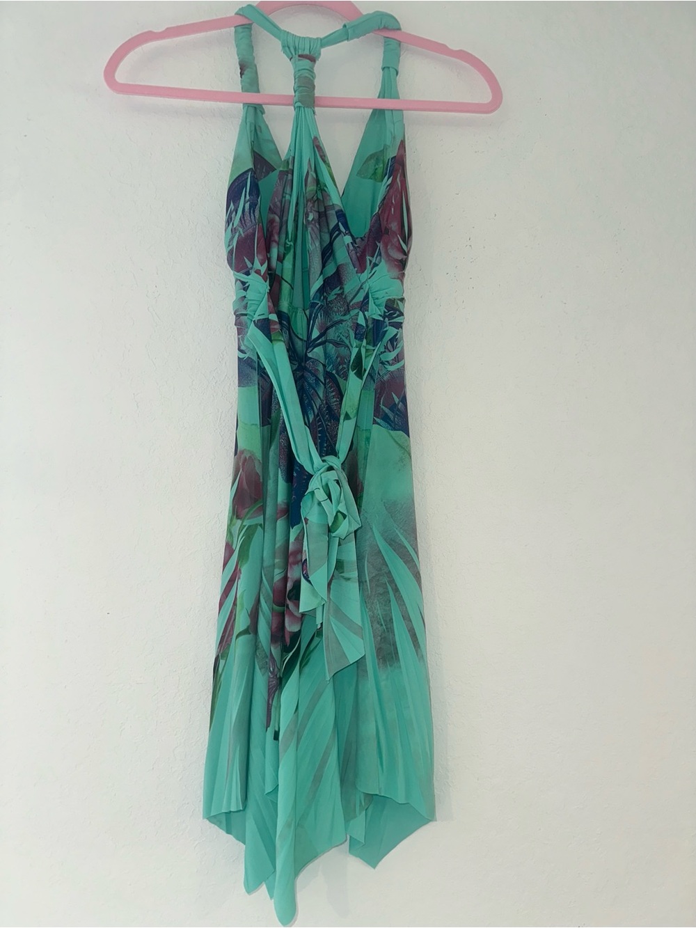 Kisses & Hugs Medium Teal Purple Floral Y2K Sweetheart Summer Preppy Mini Dress - Picture 2 of 7